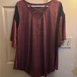 Women's Burgundy Top with Lace Sleeves